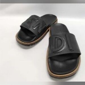 Fendi Black Embossed Logo Slides